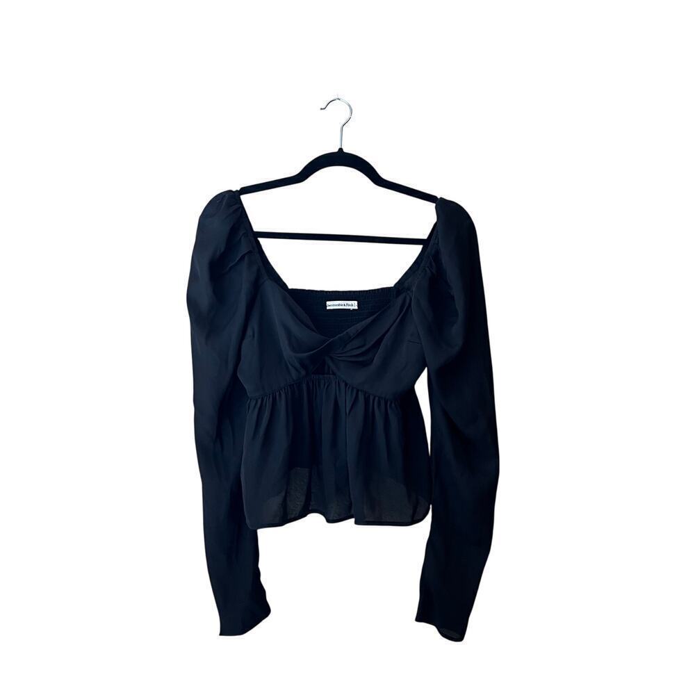 Abercrombie & Fitch A&F Black Sheer Cut Out Cropped Blouse Long Sleeve XS